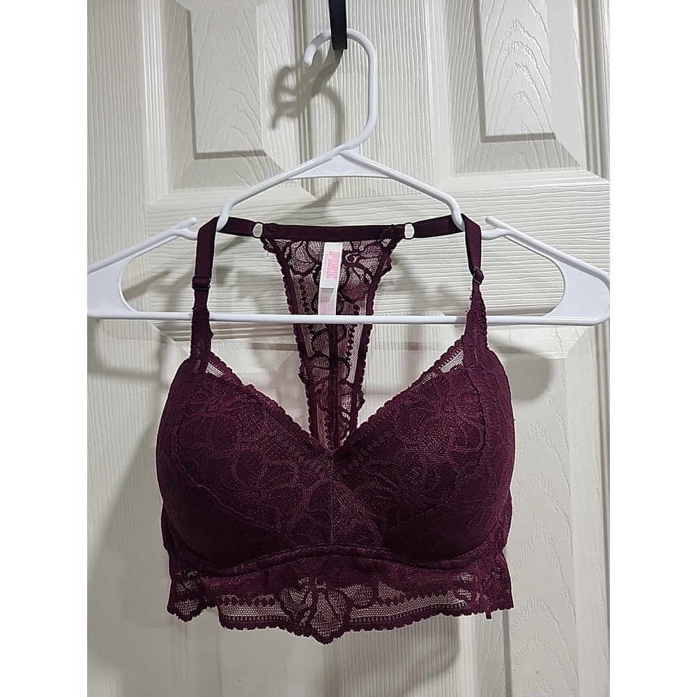 Victoria's‎ Secret PINK Push-up Pigeonnant Lace Underwire Bra Sz  S (D-DD) Wine